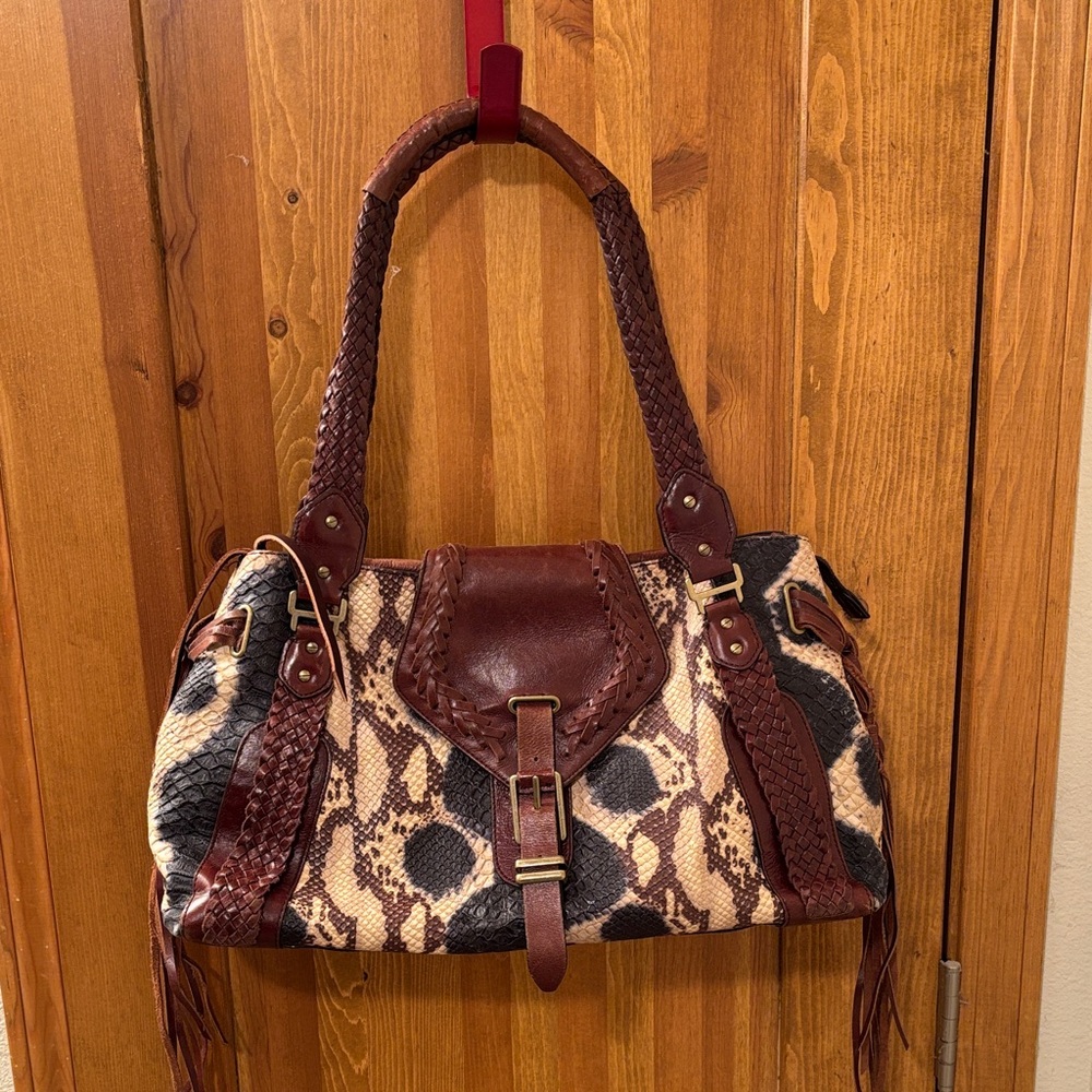 Cole Haan Brown and Tan Snakeskin Shoulder Bag